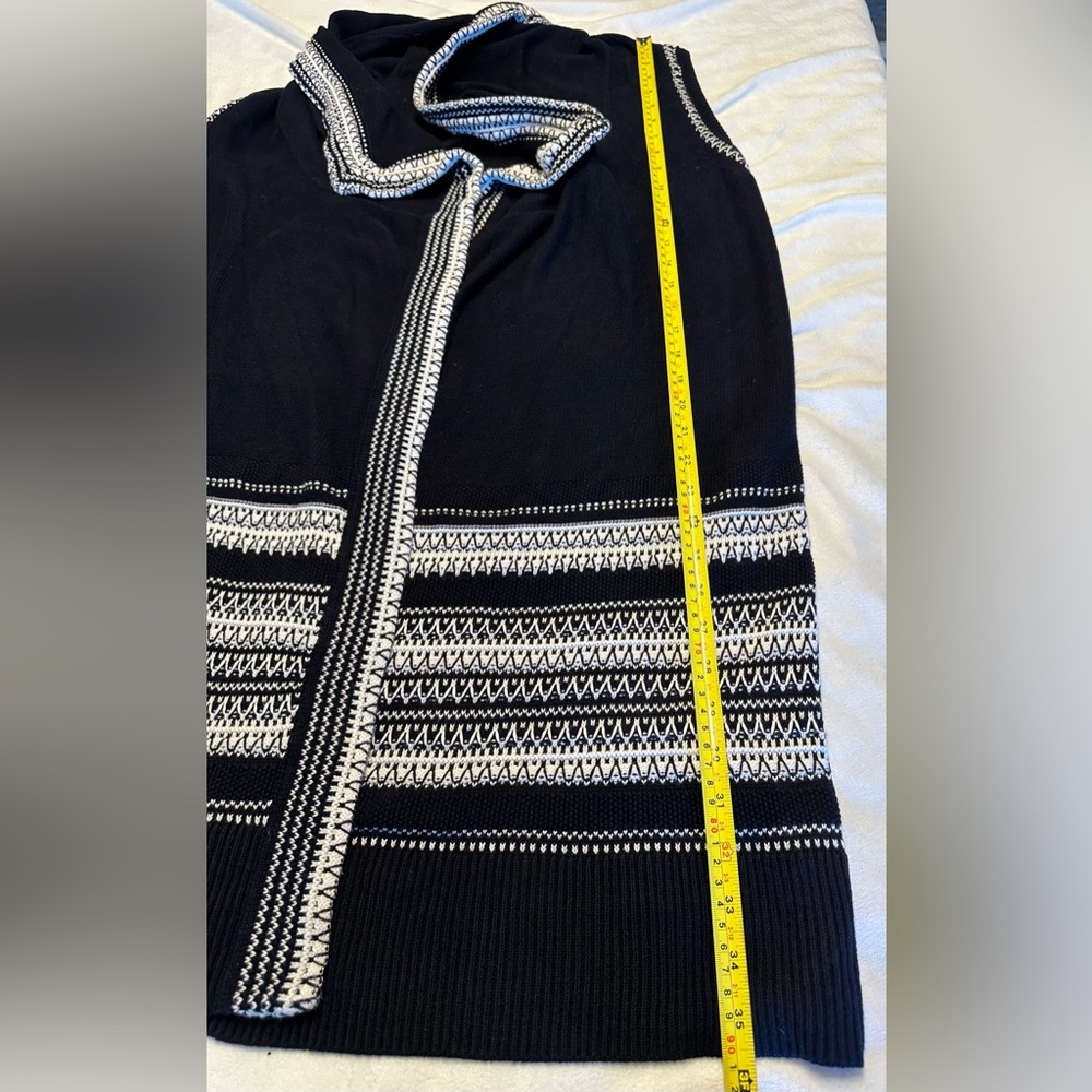Vince Long Open Cardigan Knit Vest Black With White Stripe Design Cotton Size S - Picture 3 of 7